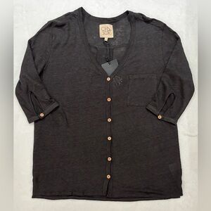 NWT Chaser Linen Button Up Black Top, size S